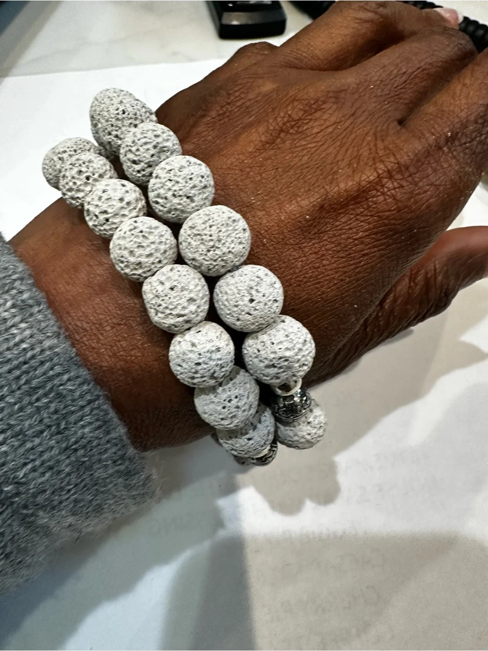 2 pcs Gray Lava Stone Beaded Stretch Bracelet - Unisex